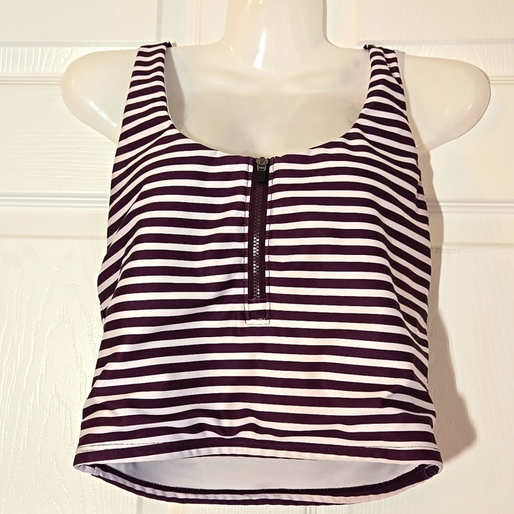 JoyLab Purple White Striped Zippered Front Sports Bra Size Small
